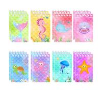 20 mini cuadernos de belleza oceánica a granel, 8 diseños pequeños de belleza oceánica a granel, diarios de bolsillo en espiral para regalos de fiesta de cumpleaños bajo el mar, rellenos de bolsas de