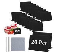 20 mini pizarras de tiza, etiquetas de precios, 100 x 75 mm, pequeñas pizarras para escribir con 2 tizas y 1 paño de limpieza, pizarra en forma de L para bodas, fiestas, gastronomía y buffet