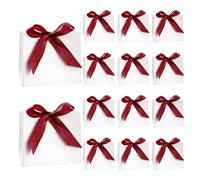 20 minibolsas de regalo con lazos, 11,5 x 4,5 x 10 cm, pequeñas, blancas, para Navidad, fiestas, cumpleaños, bodas (lazo rojo vino)
