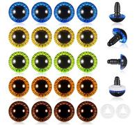 20 ojos de ganchillo de colores de 15 mm con arandelas, ojos de para amigurumis, ojos de plástico para manualidades, gafas de ganchillo, narices y botones, accesorios de ganchillo para hacer