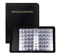 20 Páginas/480 Bolsillos Álbum de Colección de Monedas, Bolsillo de 3cm Cuero Libro de Colección de Monedas con Cremallera Carpeta de Colección de Monedas para Coleccionistas de Monedas (Negro)
