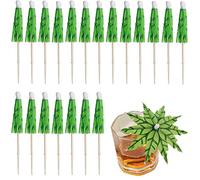 20 palillos de dientes de palmera de coco tropical verde, paraguas, decoraciones de palillos de cóctel, adornos para cócteles, fiestas, barras de bebidas, suministros de alimentos