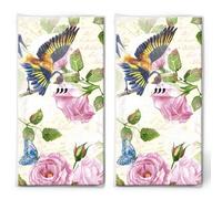 20 pañuelos individuales con diseño de animales y pájaros volando en peonías. 2 paquetes de 10 pañuelos de papel individuales impresos como regalo.
