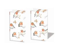 20 pañuelos individuales con motivos de animales. Muchos petirrojos. 2 paquetes de 10 pañuelos de papel individuales impresos como regalo.