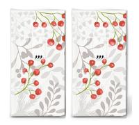 20 pañuelos individuales de Navidad con diseño de bayas rojas sobre hojas grises. 2 paquetes de 10 pañuelos individuales impresos como regalo.