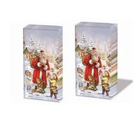 20 pañuelos individuales de Navidad Nostalgia con niños y Santa. 2 paquetes de 10 pañuelos individuales como regalo.