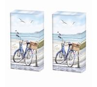20 pañuelos individuales para bicicleta con cesta en la playa. 2 paquetes de 10 pañuelos de papel individuales impresos como regalo.