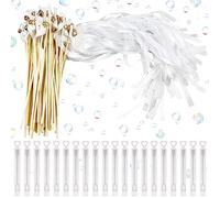 20 paredes románticas de color blanco enrejado, varitas mágicas para boda, serpentinas con cascabeles y cintas, varillas de encaje, con 20 barras de jabón líquido, para bodas y fiestas