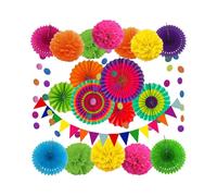 20 Pcs Acsergery Gift Party Decoration Set, Hanging Paper Fans, Pom Pom Flowers