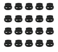 20 PCS Cerradura de Cordón con Resorte de Plástico Negro, Tope de Cordón, Sujeta Cordones Zapatillas, Cierre de Extremos de Cuerda de Doble Agujero, Ideal para Cordones, Equipaje y Ropa Deportiva
