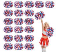 20 Pcs Cheerleading Pom Poms,14.57inch with Handle style Cheerleading Handheld Squad Pompoms for Sports Team Cheer Spirit (White+Blue+Red)