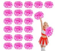 20 Pcs Cheerleading Pom Poms,14.57inch with Handle style Cheerleading Handheld Squad Pompoms for Sports Team Cheer Spirit (Rose red+white)