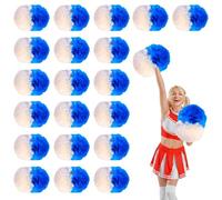 20 Pcs Cheerleading Pom Poms,14.57inch with Handle style Cheerleading Handheld Squad Pompoms for Sports Team Cheer Spirit (Blue+White)