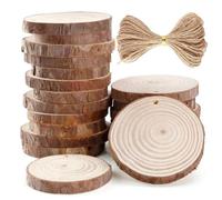 20 PCS Rodajas de Madera Círculos, BetterJonny Discos de Madera Rebanada Natural Con 10m Cuerda Maderas Naturales Perforado Con Corteza de Árbol para Adornos de Halloween Navidad Manualidades,8-9cm