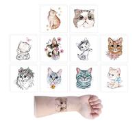 20 Pegatinas de Tatuaje de Gato de Dibujos Animados y Animales, Temporales para Niños, Creativas y Lindas, Adecuadas para