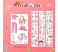 20 Pegatinas De Tatuajes, Pegatinas De Patrón De Vaquero De Dibujos Animados Rosa, Lindas Pegatinas Faciales Para Decoración De Niños, Pegatinas De Tatuajes Temporales Para Fiestas.