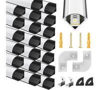 20 perfiles LED de aluminio negro en forma de V, 6 unidades, perfil de esquina de canal negro con cubierta blanca lechosa, tapas finales, clips de montaje y conectores de esquina de 45 grados para