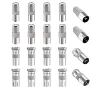 20 Piezas Adaptador de Tipo F Macho Hembra a Macho Hembra RF Coaxial, KUOQIY TV 9.5 Macho Hembra a Conector de Tornillo Tipo F Convertidor, Adaptador de Antena Coaxial TV a F Conector, Niquelado