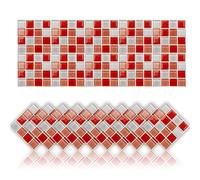 20 Piezas Adhesivos para Azulejos de Baño y Cocina Adhesivos de Mosaico para Suelos y Paredes Adhesivo de PVC Impermeable Azulejos DIY para Cocina Baño Decoración del Hogar (10x10cm,Rojo)