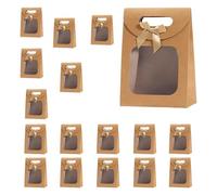 20 Piezas Bolsas de Papel,Bolsa de Regalo con Ventana,Bolsas de Regalo con Asas para Empacar Regalos de Banquete, Dulces, Galletas,Marrón,16 * 12 * 5.5 cm