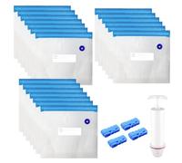 20 Piezas Bolsas de Vacío Reutilizables para Alimentos 21x22cm Sin BPA Bolsas Selladas al Vacío con 4 Clips, Bolsa Zip Reutilizable Comida de Sellado para Cocinar al Vacío y Almacenar Alimentos