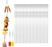 20 Piezas Brochetas de Barbacoa de Acero Inoxidable,con 2 Cepillos, ReutilizablesBrochetas de Kebab de Acero Inoxidable Plano, para Fiestas Barbacoa Fogata o Parrilla