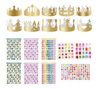 20 Piezas Coronas de Papel Doradas Sombrero de Papel Dorado Ajustable Corona Cumpleaños con 3 Pegatinas Diamantes Imitación e 6 Número Alfabeto Pegatinas para Cumpleaños de Fiestas de Niños Adultos