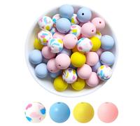20 Piezas Cuentas de Silicona, Cuentas Artesanales Coloridas, 15mm Fabricación Cuentas Sueltas Redondas con Agujeros en 4 Colores para Pulsera Llaveros Bricolaje