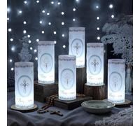 20 piezas de 10 juegos de centros de mesa de bautizo para mesa, farol de bautizo, portavelas de té con velas LED, cruz de ángel, linterna de mesa para Pascua, primera comunión, Dios bendiga, baby