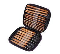 20 piezas de bambú ganchos de ganchillo agujas de tejer de madera con estuche, manija bricolaje aguja de tejer de madera para principiantes/profesionales