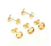 20 piezas de base para aretes de acero inoxidable color dorado, cabujón de vidrio, camafeo, base en B, engastes, bandeja redonda, fabricación DIY - ED-058 Dorado - Interior 10 mm 20 piezas