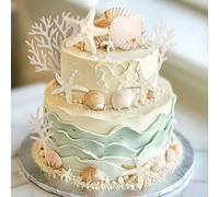 20 piezas de conchas de estrella de mar para decoración de tartas bajo el mar, océano, decoración de pastel de conchas marinas de verano para mar, océano, playa, sirena, tema de baby shower