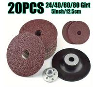20 Piezas de Discos de Fibra para Metálico 5 Pulgadas 24/40/80 con Base Plástica Negra - M14, Adecuados para Amoladoras y Lijas Manuales, Ideales para Automoción y Carpintería