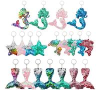 20 Piezas de Llaveros con Lentejuelas Reflectantes de Dos Caras Reversibles en Forma de Sirena Estrella Delfín Cola de Sirena Favores de Fiesta Regalos para Fiestas Cumpleaños de Niños 4 Tipos