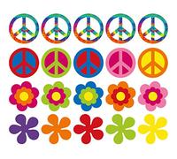 20 Piezas de Recorte de Fiesta Groovy de los Años 60 Recortes Decorativos de Flores Retro Recortes de Signos de Paz con Puntos de Pegamento para Decoraciones de Fiestas Temáticas, 7.9 x 7.9 Pulgadas