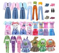 20 piezas de ropa y accesorios para muñecas de 11,5 pulgadas, traje de muñeca de moda con capucha falda a cuadros abrigo de felpa corto top pantalones conjuntos de camisetas impresas bolsa zapatos