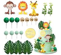 20 Piezas Decoración para Tartas de Cumpleaños, Decoracion Tarta Animales Selva, Topper Tarta Animales, Animales Decoración Pastel para Fiestas Cumpleaños Baby Shower