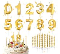 20 Piezas Doradas Velas Cumpleaños Numeros, Velas Numéricas para Tartas Número 0-9, Velas Doradas Largas, Birthdays Glitter Number Candle, para Bodas Fiestas y Decoración
