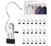 20 Piezas Gancho Colgante De Lavandería De Acero Inoxidable, Metal Ganchos con Clips Antideslizantes Negros, 360° Perchas Clip para Colgar, Ganchos Pinza para Toallas, Pantalones, Zapatos