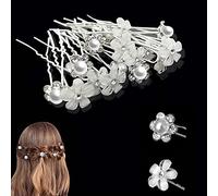 20 piezas Horquillas pinzas Flores y Perlas de Diamantes Horquillas para el cabello en forma de U,Tocados accesorios para el pelo de fiesta de bodas,2 estilos