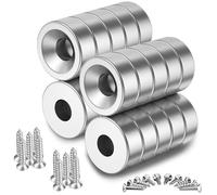 20 Piezas Imanes Neodimio Potentes, 15 x 3 mm Imán de Neodimio Súper Fuerte con Manga de Acero, Imán de Neodimio de Alto Rendimiento con Tornillo para Pizarra Magnética, Nevera, Cocina, Oficina
