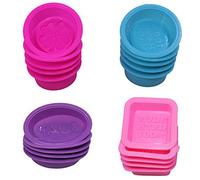 20 piezas jabón silicona que hace moldes, cuadrado redondo ovalado forma, FineGood suave mollete magdalena hornear pan arte hecho casa bricolaje, grado alimenticio - rosa, azul, rojo rosa, púrpura