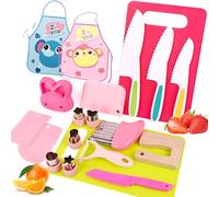 20 Piezas Juego Cuchillos Cocina Niños, Utensilios Cocina Montessori, Cuchillo Aprendizaje Niños 2 años，Incluye Delantal de Cocina, Tabla de Cortar, para Cortar y Cocinar Frutas o Verduras (Verde)