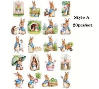 20 piezas/juego de pegatinas vintage azul de conejito lindo hechas a , decoración de pegatinas vintage azul de conejito lindo, decoración de cuaderno, álbum de recortes, diario