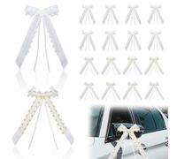 20 Piezas Lazos Coche Boda, Blanco y Oro Decoración del Coche de Boda, 12 * 25 cm Coches Decoración Cinta para Coche Novia Regalo Diesta