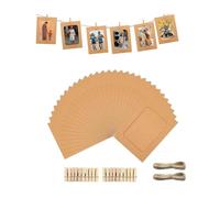20 Piezas Marcos de Fotos de Papel Kraft, 15 x 10cm Guirnalda de Fotos con 20 Piezas Clips Pequeños para Colgar Fotos Cuerda, Guirnalda para Fotos Marrón para Hogar Colegio Oficina Pared DIY