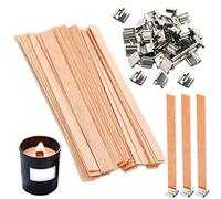 20 Piezas Mechas de Madera para Velas,Mecha Vela para Fabricación de Velas,Mecha para Vela,Mechas Velas de Madera con 20 Bases de Metal de Apoyo,13x130mm