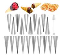 20 Piezas Molde de Acero Inoxidable de Cannoli, Tubos Molde en Rollo Cono de Crema con Cepillo de Limpieza, Moldes de Cuerno de Crema para Repostería en Espiral, Cannoli, Cruasanes, Helados