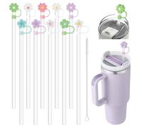20 Piezas Pajitas Reutilizables y Fundas, Para Vasos de Viaje Stanley de 40 oz 30 oz, CañItas con 10 Tapones de Silicona para Pajitas y 1 Cepillo de Limpieza, 31cm Pajitas de Repuesto Transparente