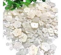 20 piezas Pflaumenblüten-Perlen, Pflaumenblütenform Loose Aus Muscheln, Schnitztechnik, zum DIY Schmuckzubehör Kunsthandwerk Nähen Schmuck Basteln Weihnachten Hochzeit Zubehör Brazaletes, Weiß, 18 mm